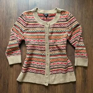 Talbots Fair Isle Wool Blend Cardigan – Medium Petite, 3/4 Sleeve
